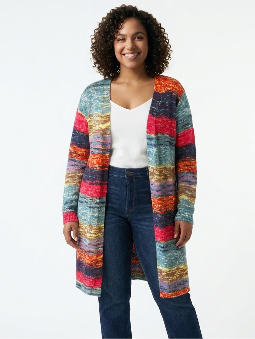 Long colourful cardigan